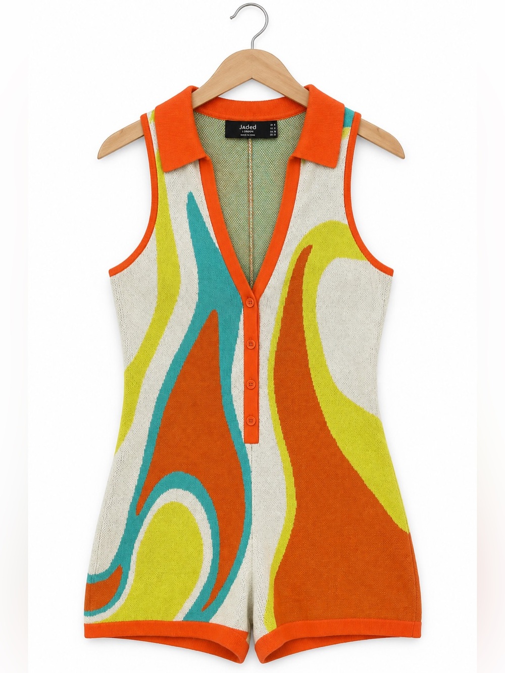 Jaded London Intarsia Knit Abstract 70s Romper Playsuit US 4 UK 8